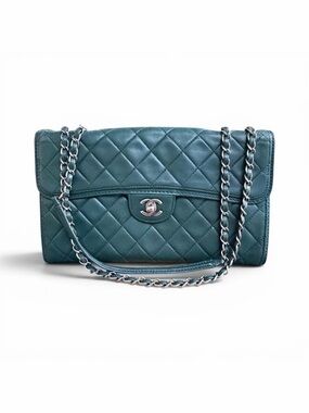 Chanel Jumbo Flap Bag in Dark Green Lambskin w Accordion & Silver Hardware - COA